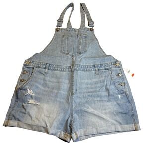 Old Navy Womens Denim Shortalls XL Blue Light Wash Distressed Overalls Summer